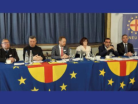 Andechser Podium v.l.n.r.: Prof. Klaus Wolf, Pater Cyrill Schäfer OSB, Raphael Wegner, Christa Naaß, Klaus Holetschek MdL und Dr. Philipp Hildmann.